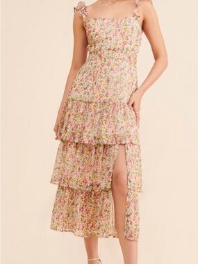 Astr Floral Tie Back Ruffle Midi Dress